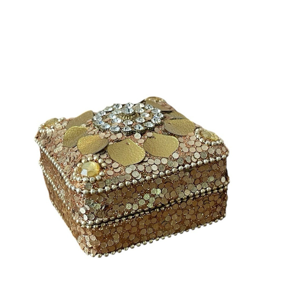 Gold Beaded Trinket Box Sequins Jewelry Box 18th Century Colonial Reenactment